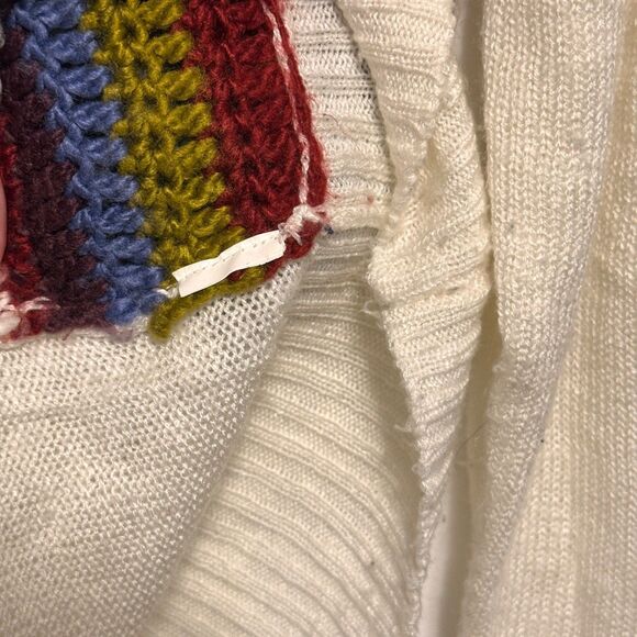 Desigual Womens Sz 4 CowlNeck Patchwork Crochet Sweater Funky Knit Whimsical Art - Picture 4 of 8